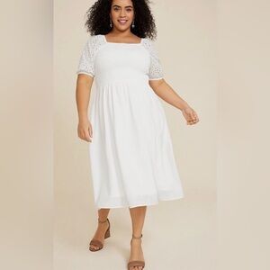 Maurices White Eyelet Puff Sleeve Midi Dress Coastal Cowgirl